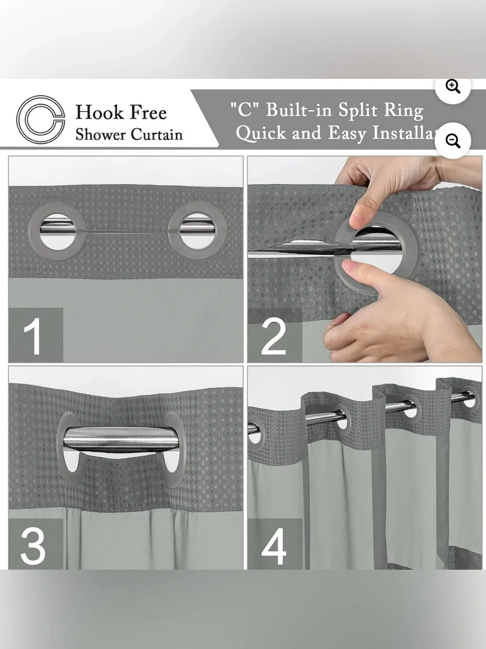 Final Offer Hookless Sheer Window Shower Curtain w/ Snap In Liner 70x60 Gray